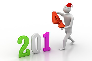3d illustration of businessman presenting new year 2014