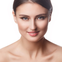 Fototapeta premium Beautiful Woman Portrait.Clear Fresh Skin.Isolated on a White