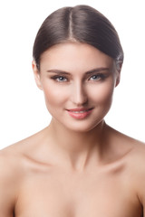 Obraz premium Beautiful Woman Portrait.Clear Fresh Skin.Isolated on a White
