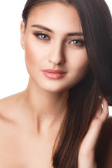 Beautiful Woman Portrait.Clear Fresh Skin.Isolated on a White