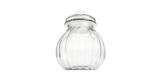 Empty cookie jar over white background