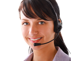 Beautiful business woman with headset. Call center.