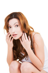 Obraz premium Sad woman on scale.