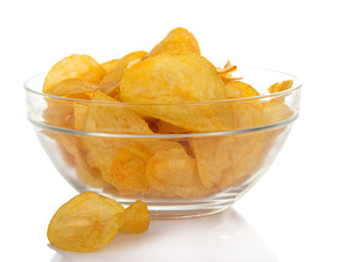 Delicious potato chips in bowl