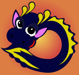 A vector illustration a dark blue animated dragon.