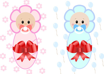 Twin Baby Boy And Girl . Vector illustration