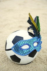 Brazilian Culture Football Soccer Ball Wears Carnival Mask Beach
