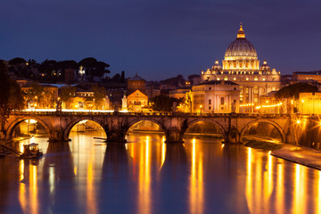 Fototapeta na wymiar Night view at St. Peter's cathedral in Rome, Italy