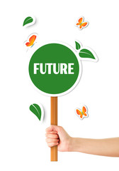 Hand holding green eco sign