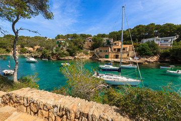Naklejka na ściany i meble Yacht boats bay small fishing village of Cala Figuera, Majorca
