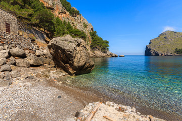 Bay beach turquoise sea mountains, Cala Sa Calobra, Majorca