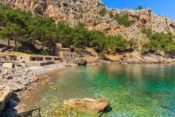 Bay beach sea mountains, Cala Sa Calobra, Majorca island