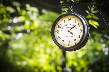 Clock Grand Central on green blured background horizontal.