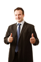 A businessman showing ok, closeup.