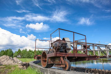 Industrial sewage plant with automatic cleaner on blue sky