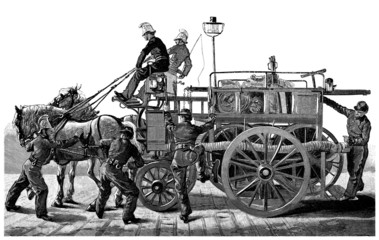 Naklejka premium Fire Car & Fire Men - Pompiers - 19th century