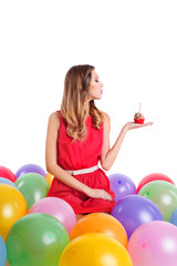 Fototapeta na wymiar Young woman on birthday party