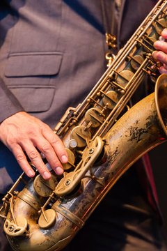 Man playing a tenor saxophone