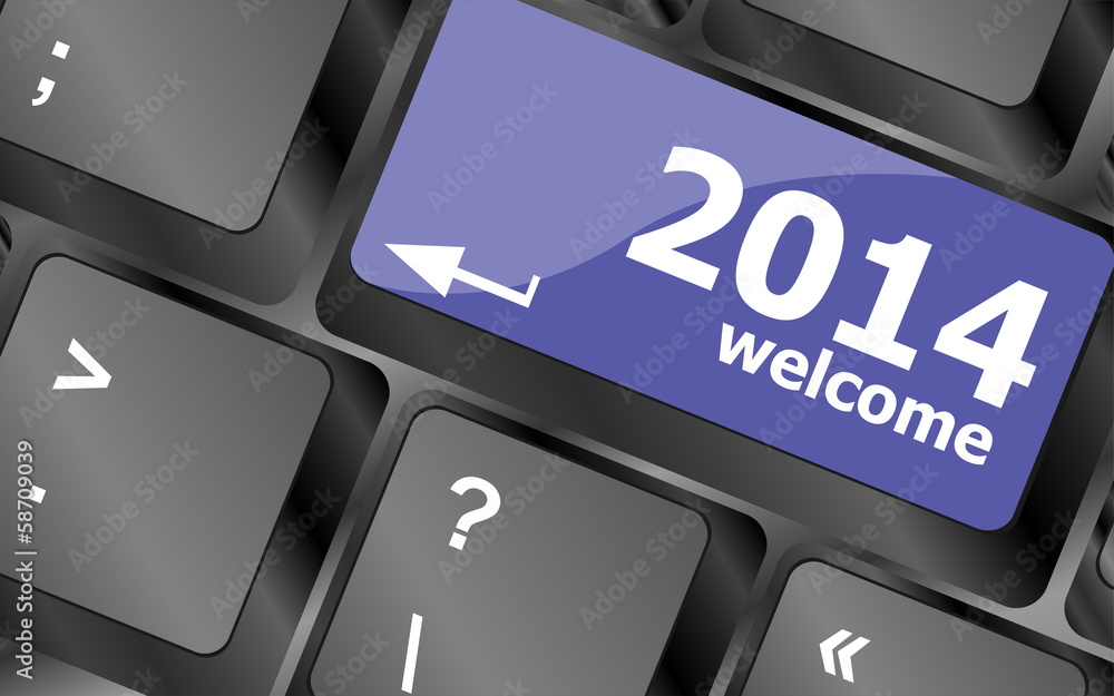 Aufkleber new year concept: welcome 2014 key on the computer keyboard