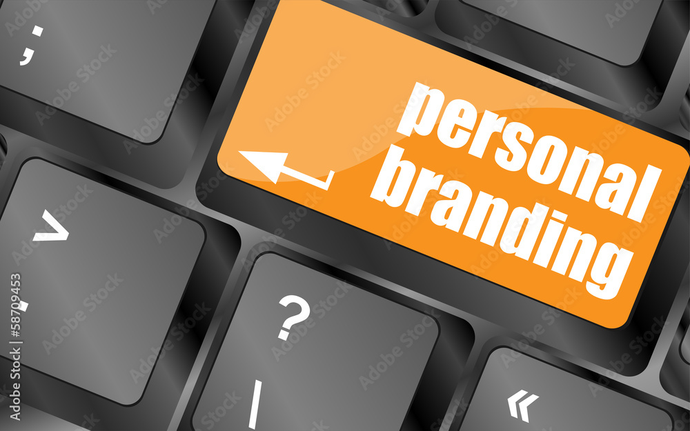 Poster personal branding on computer keyboard key button