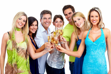 Happy people with glasses of champagne.