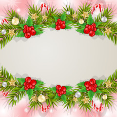 Christmas card background with branches and decoration