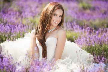 Bride in wedding day in lavender field