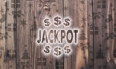 wooden jackpot label with presents