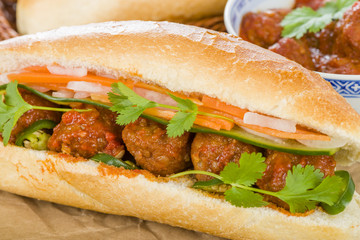 Banh Mi Xiu Mai - Vietnamese sandwich with meatballs