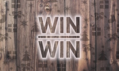 wooden win win label with presents