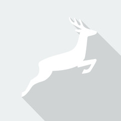 Deer icon with long shadow on snow-white background