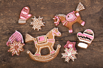 Gingerbread horse on wooden table