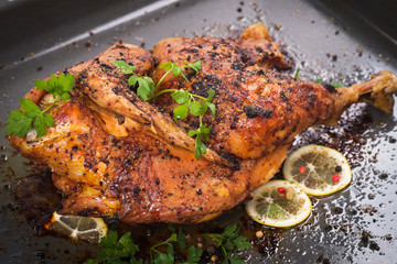 Chicken baked in the oven