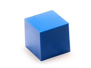 blue plastic cube isolated on white