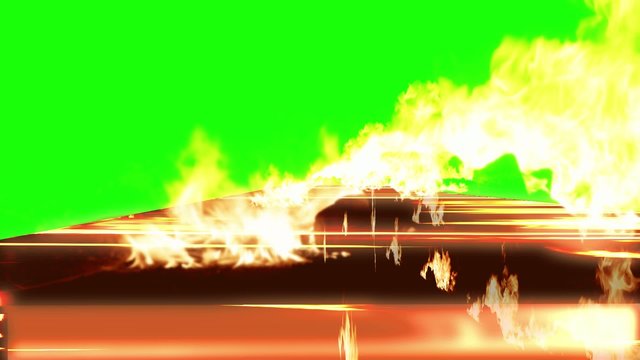 3d text in the line of fire  with fire with a green background