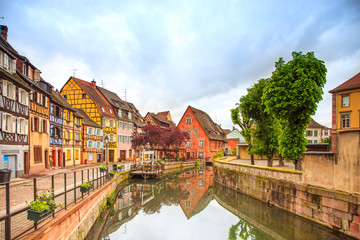 Colmar, water canal and traditional houses. Alsace, France.