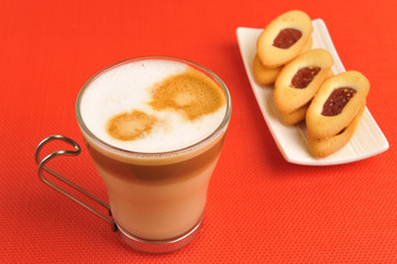 latte macchiato and strawberry cookies