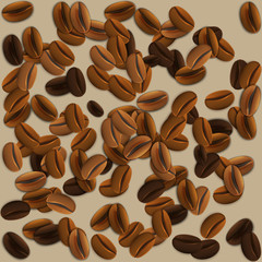 Background with realistic coffee beans.