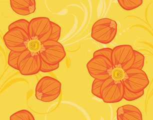 Seamless yellow background with blooming flowers
