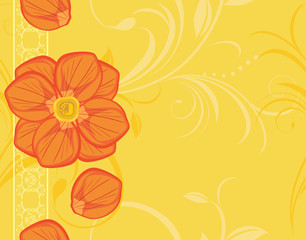Ornamental yellow background with blooming flowers