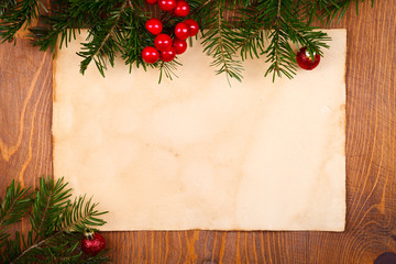 Rustic paper with Christmas decorations