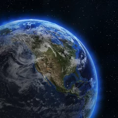Tableaux ronds sur aluminium brossé Pleine Lune arbre États-Unis et Canada depuis l& 39 espace