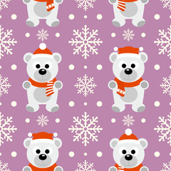 New Year seamless background with funny polar bear