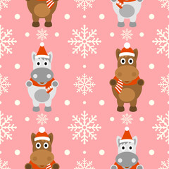 New Year seamless background with funny horse
