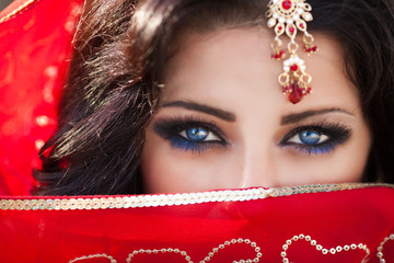 beautiful indian woman bride in red dress