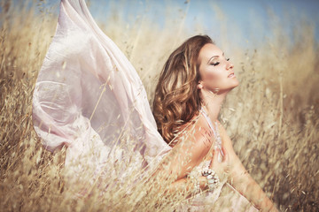 Beautiful sexy tan woman vogue style