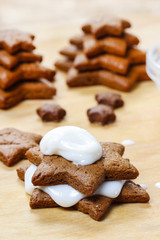Preparing gingerbread christmas tree. Steps of making delicious