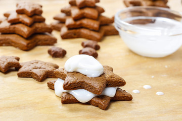 Preparing gingerbread christmas tree. Steps of making delicious