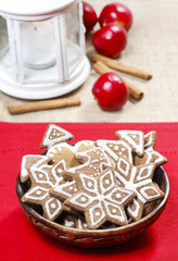 Christmas gingerbread cookies on wooden table. Beautiful symbol