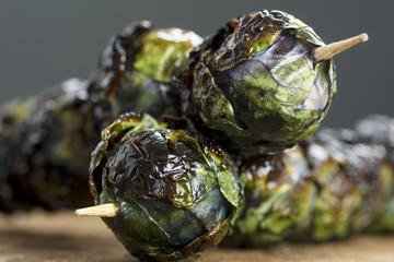 Grilled Purple Brussel Sprout Kabobs on Skewers